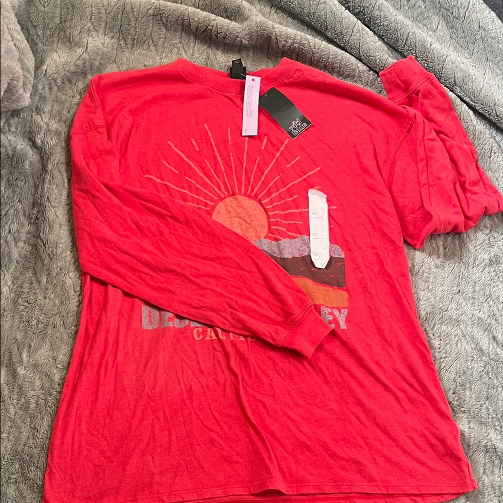 Red Graphic Long Sleeve Tee - Sunrise Design